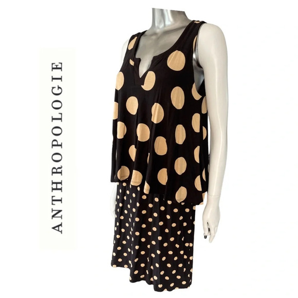 Anthropologie Maeve Davina Layered Dress Polka Dot Black Cream Small - Picture 5 of 9